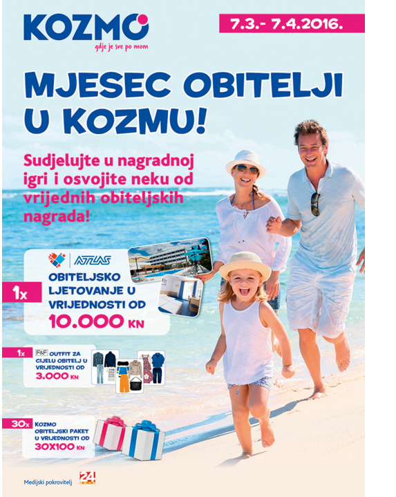 Kozmo nagradna igra 2016  Mjesec obitelji u Kozmu - osvojite obiteljsko ljetovanje
