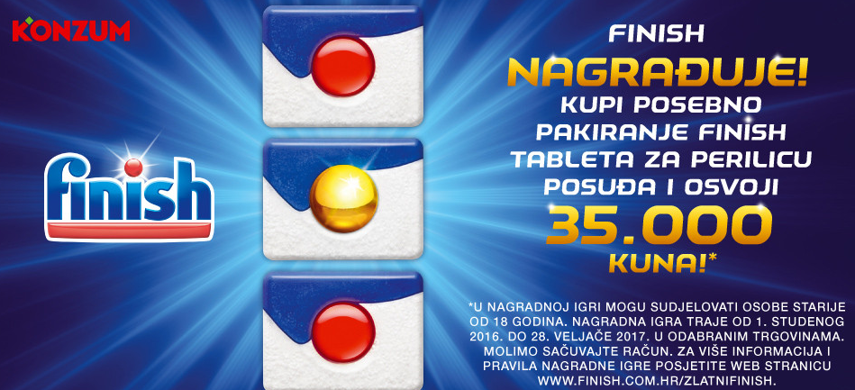 Konzum nagradna igra 2017 - Osvojite 35.000 kuna uz Finish